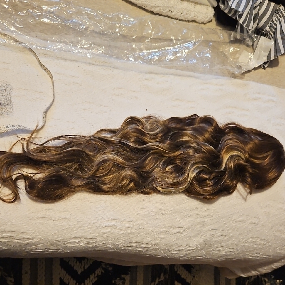 Luxurious Brown and Blonde Wavy Hair Ponytail Extensions 25 Inches Long